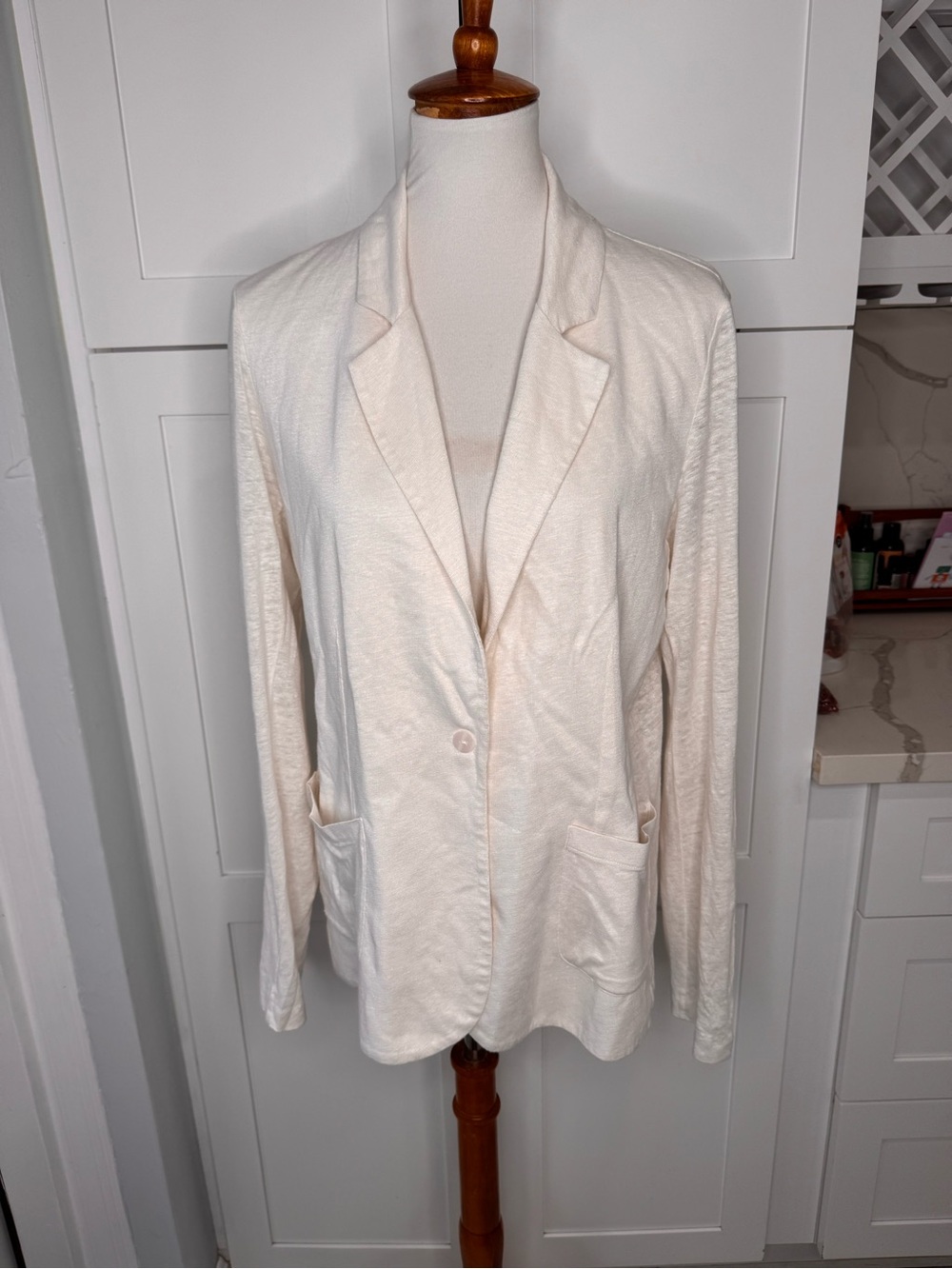 Majestic Filatures Stretch Linen Single Button Women’s Blazer Ivory Size 3/M